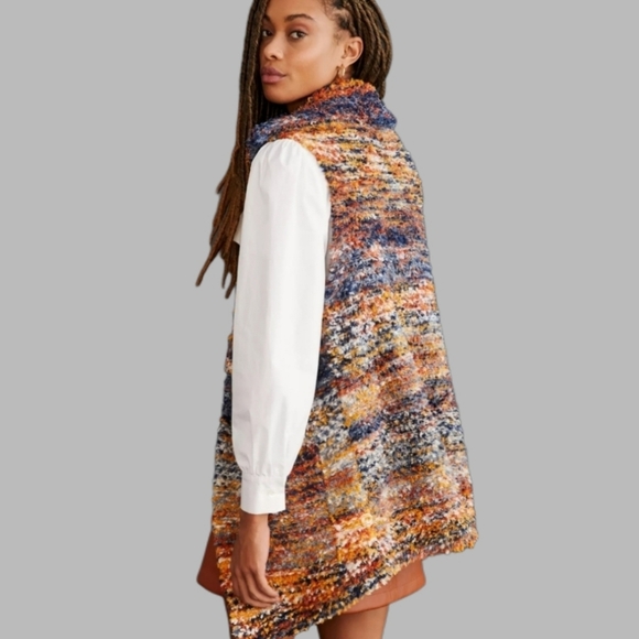 Pilcro Anthropologie sweater cardigan with pockets - orange, blue, white - Picture 9 of 15